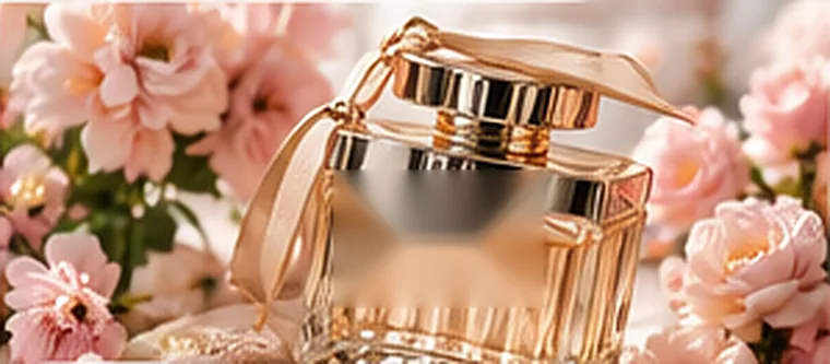 Flakon perfum wśród różowych róż